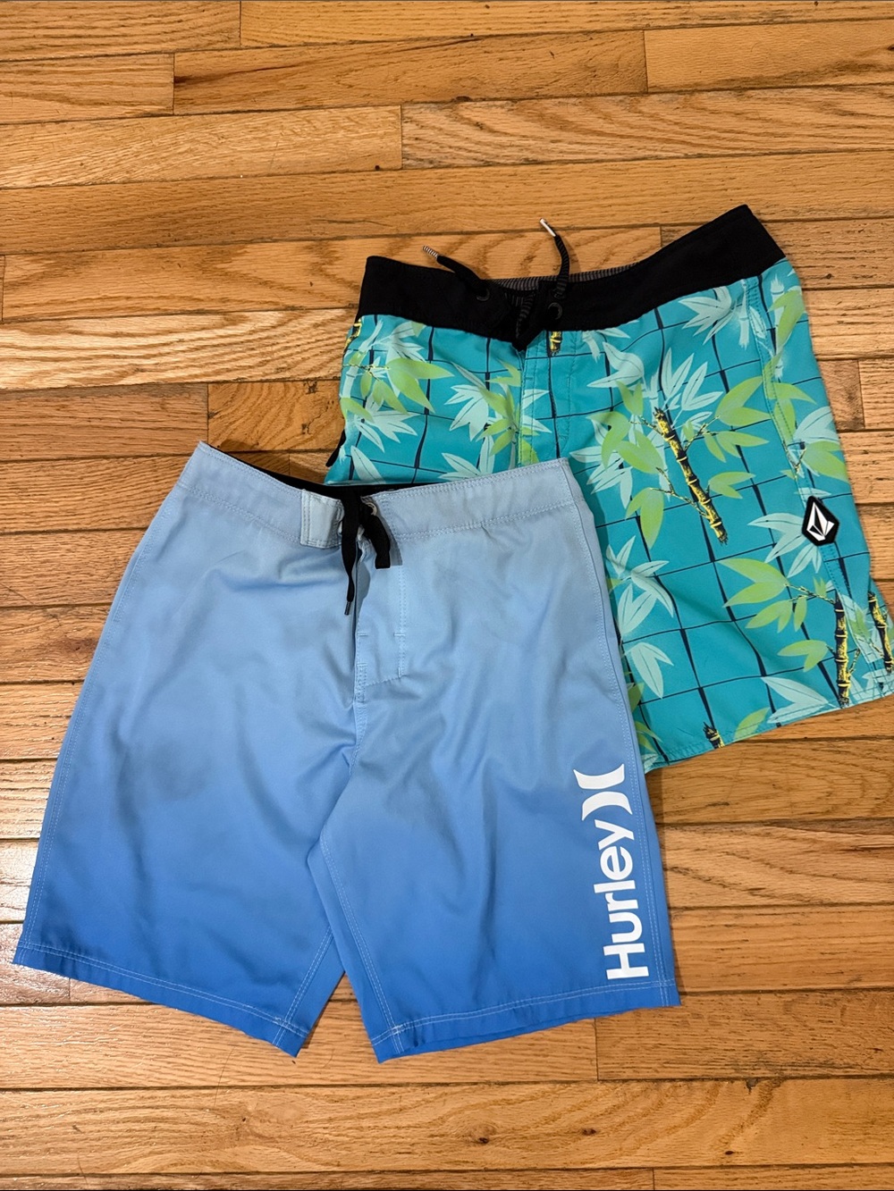 Hurley/Volcom Teal Tropical & Blue Ombre Kids Swim Trunks